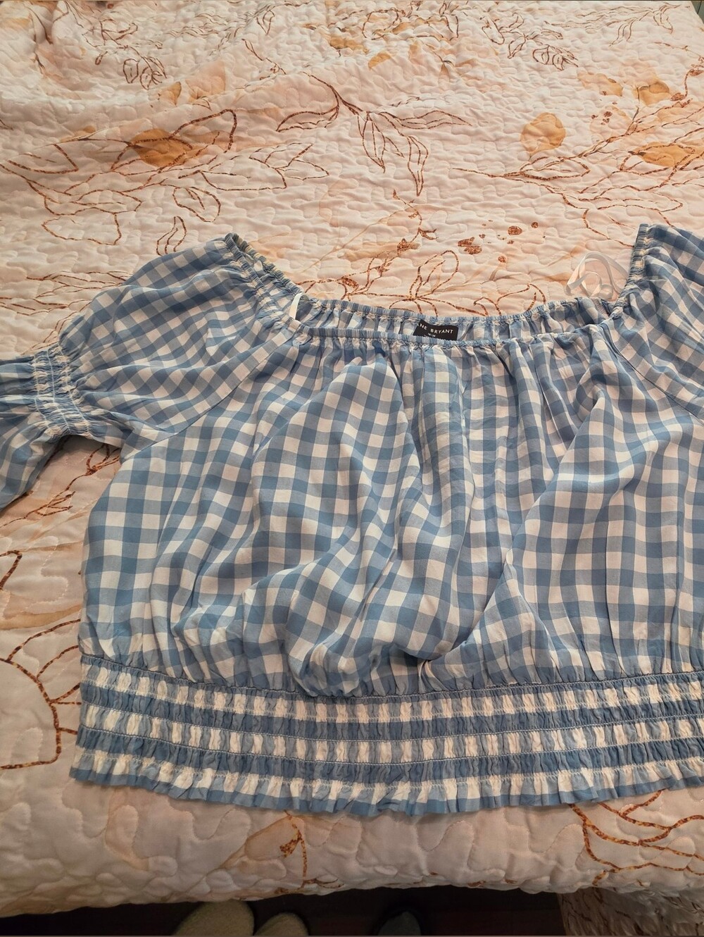 Lane Bryant Blue Gingham Off-Shoulder Cropped Women's Top -NEW WITHOUT TAGS